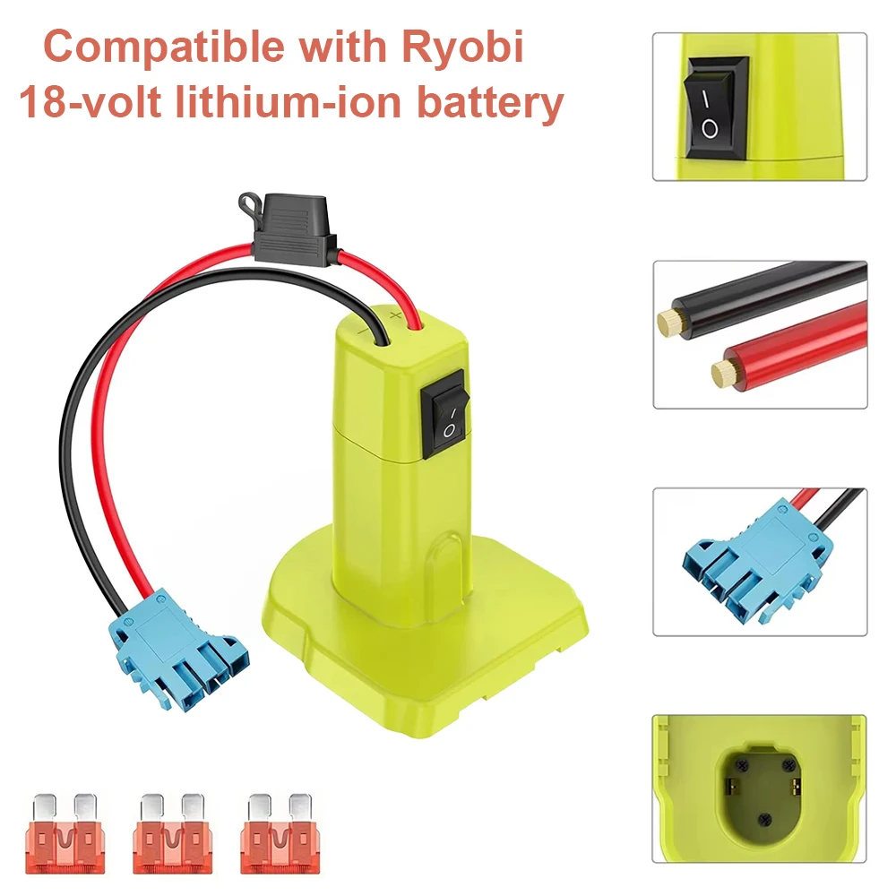 Power Wheels Adapter For Ryobi 18V Battery With Fuse Switch DIY Battery Adapter Connector For Ryobi 18V Nimh/Nicd/Li-ion Battery