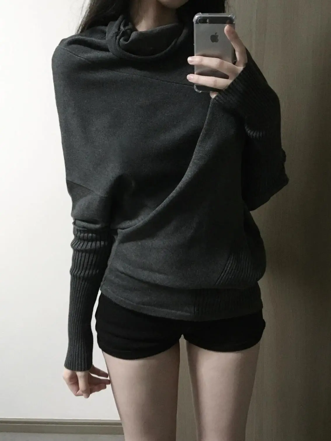 Retro coreano gola alta batwing sve suéter feminino outono inverno solto preguiçoso sle top de malha design irregular commute f...