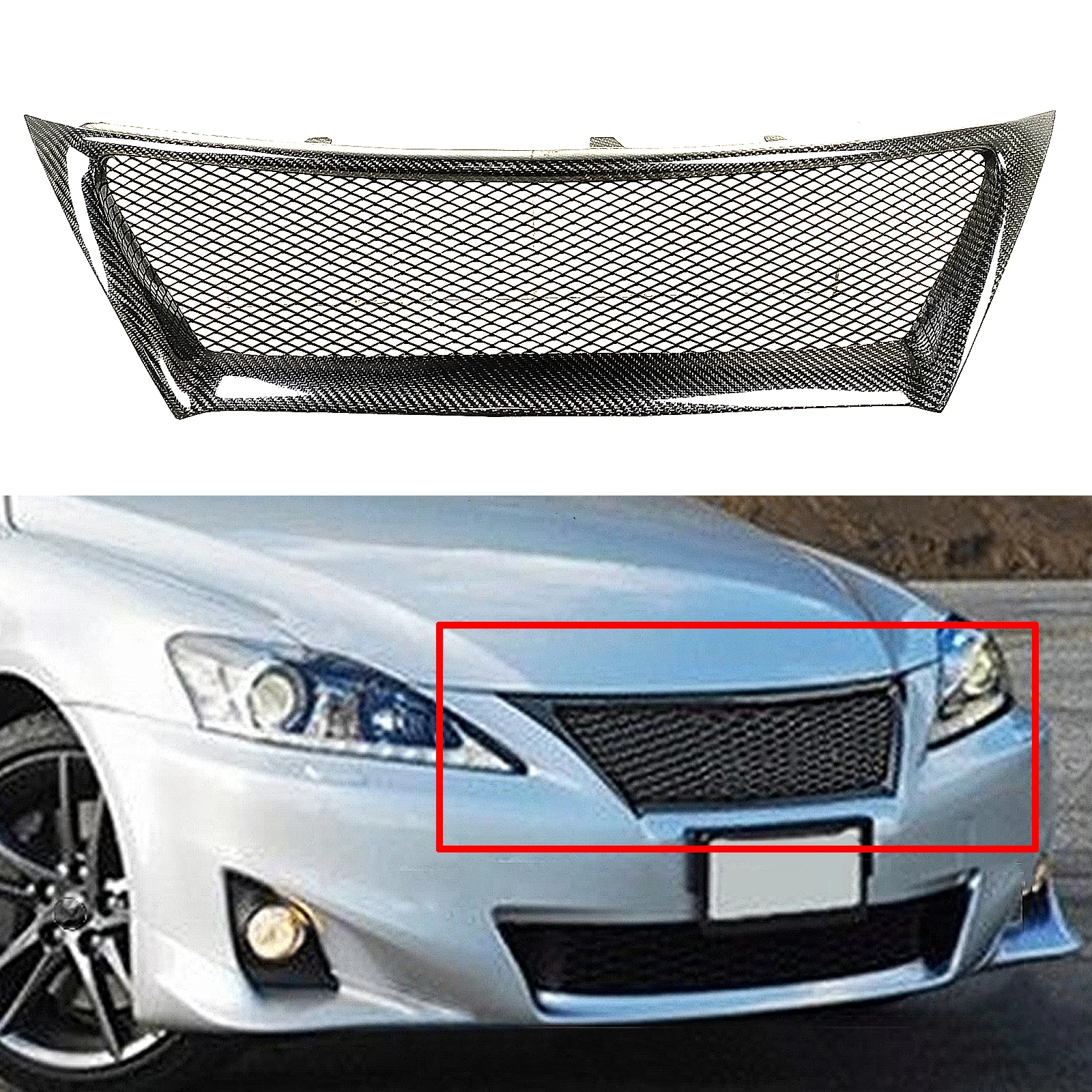 

Carbon Fiber/Fiberglass Grill Front Grille For Lexus IS IS250 IS350 2011-2013 JDM F Sport 4 Door Car Upper Bumper Hood Mesh Grid