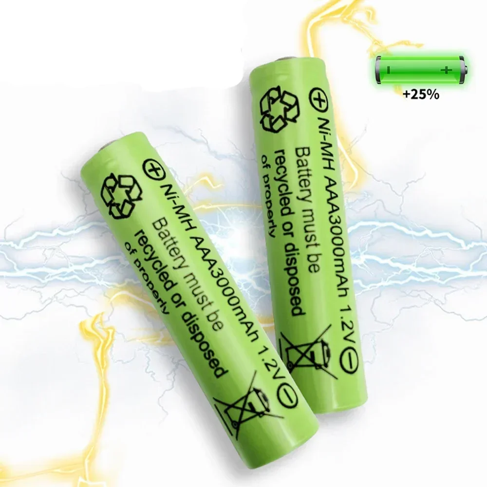 Baterai isi ulang AAA 3000mAh 3A 1.2V, sel baterai Ni-MH kuning untuk mainan RC MP3 senter led