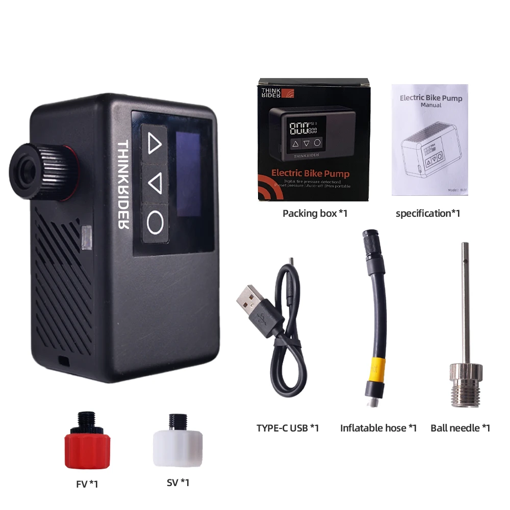 ThinkRider 120 PSI Portable Pocket Bike Electric Air Pump MINI Tire Inflator For Bicycle Digital Gauge Display image 3