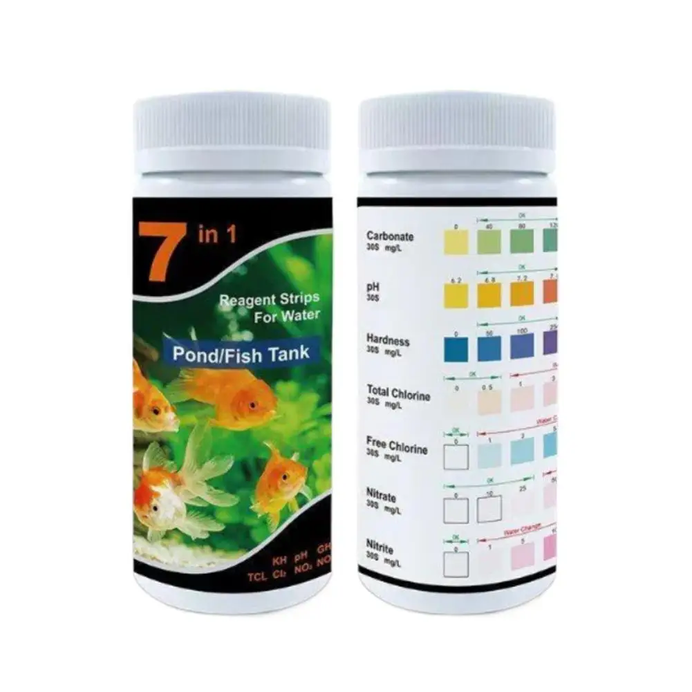 

100 тест-полосок 7-в-1 для проверки качества воды в аквариуме: pH, хлор, нитраты, жесткость воды для мониторинга воды в аквариумах и прудах