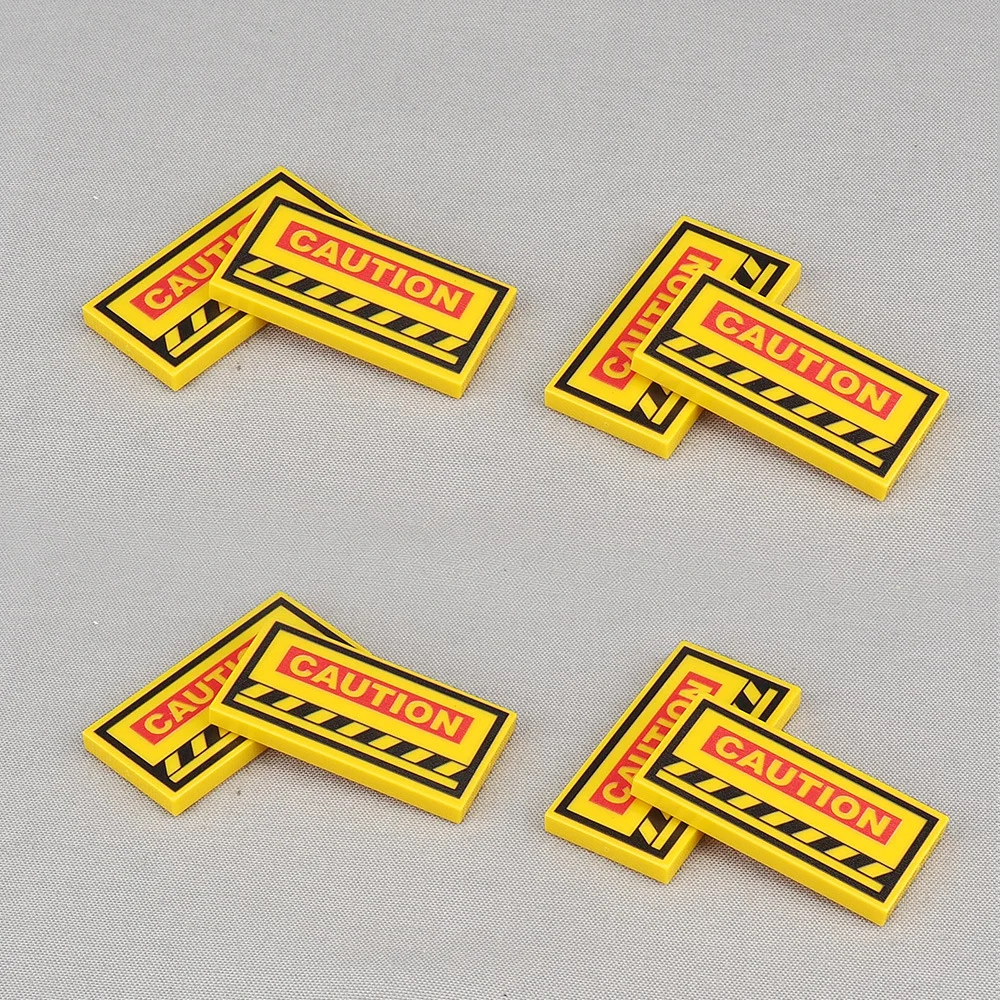 MOC 10PCS 87079 Printed CAUTION Pattern Building Blocks Be Careful Factory House Marking Bricks Particle DIY Toy Adult Gifts