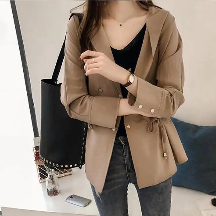 

Early Spring Women's Loose BF Hooded Windbreaker Long Sleeve Casual Outerwear Trendy Cotton Blend Fabric Midi Length Coat