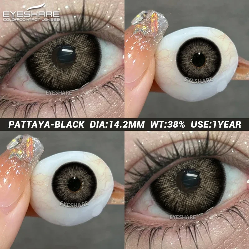 EYESHARE 1 Pair Myopia Lenses Color Contact Lenses with Prescription Natural Brown Eye Contact Gray Pupils Yearly Colored Lens