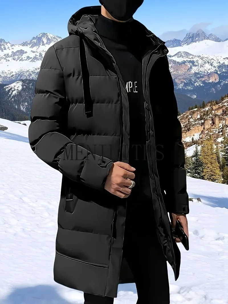Men's Winter Hooded Full-Zip Padded Jacket Parkas- Windproof Coat with Full-Length Zipper Cold Weather Outdoor Clothing
