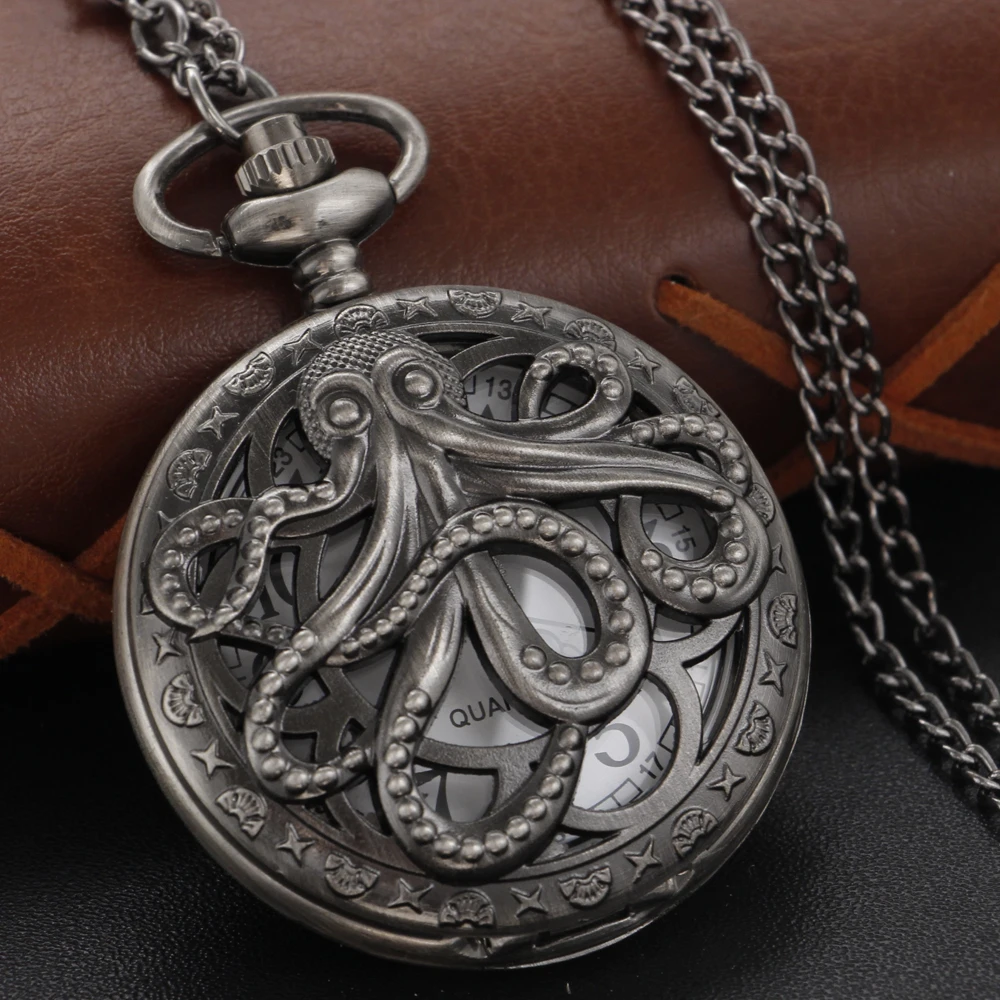 

Hollow Sea Monster Octopus Quartz Pocket Watch Vintage Steam Punk Fob Chain Necklace Waist Pendant Decorative Articles Gift