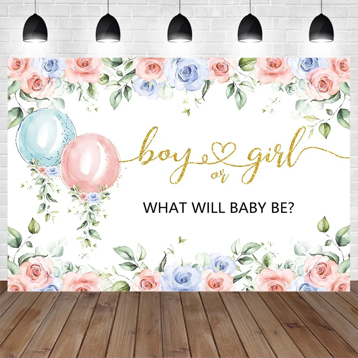 

Newborn Gender Reveal Party Photography Background Pink Blue Balloon Flower Backdrop Boy Girl Children One Birthday Photographic
