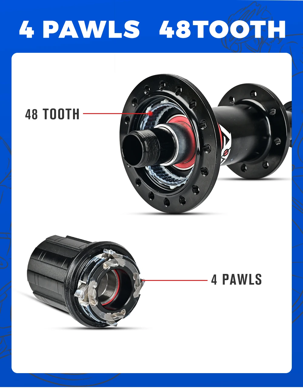 ARC Road Bike Hub Set 4 Pawls 48 Clicks High-Engagement 100/130MM NBK Sealed Bearings 20/24 Holes V-Brake 8-11 Speed Ultralight