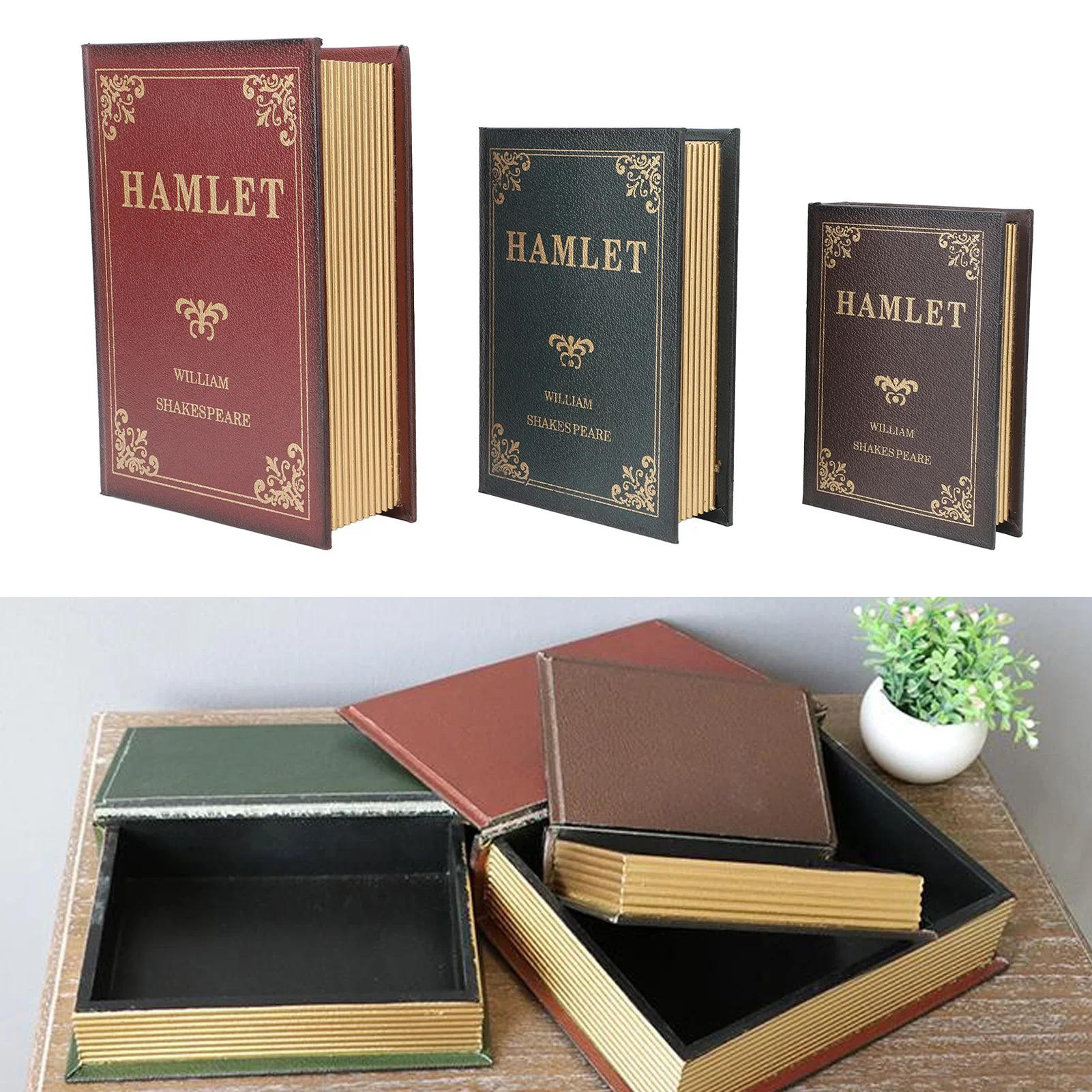 

Декоративная винтажная коробка для хранения безделушек в форме книги, декоративные книжные коробки для офисной модели, реквизит для фотосессии