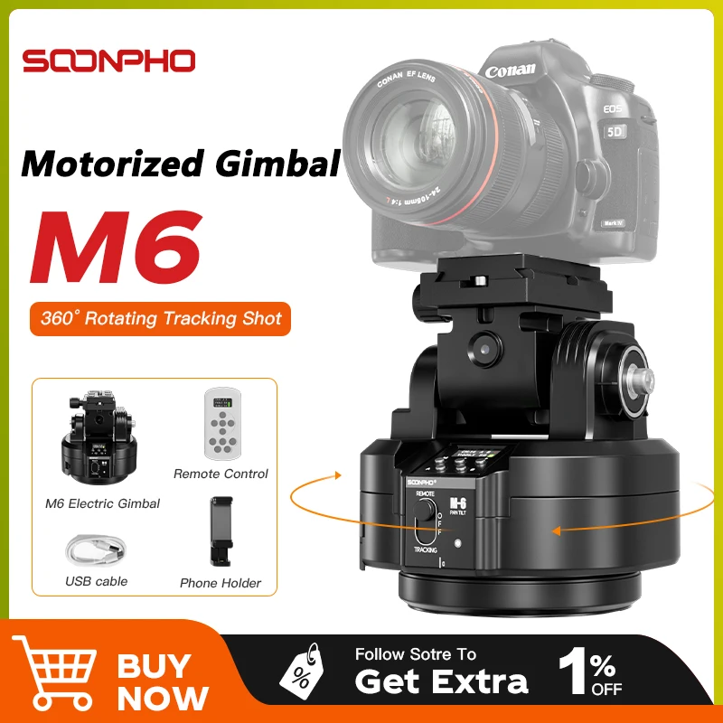 

SOONPHO Motorized Panoramic Gimbal Tripod Head with Wireless Remote Control AI Face Tracking 2KG Bearing Head for Camera Phone