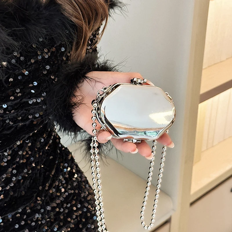 Fashionable Metal Style Shoulder Bag for Women High Quality Lipstick Pack Designer Chain Crossbody Bag Mini Decorative Bag