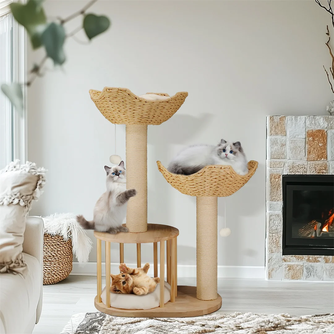 Cat Climbing Tree Indoor Kittens Activity Center 3-Tier Tower with Scratching Post for Cat Furniture