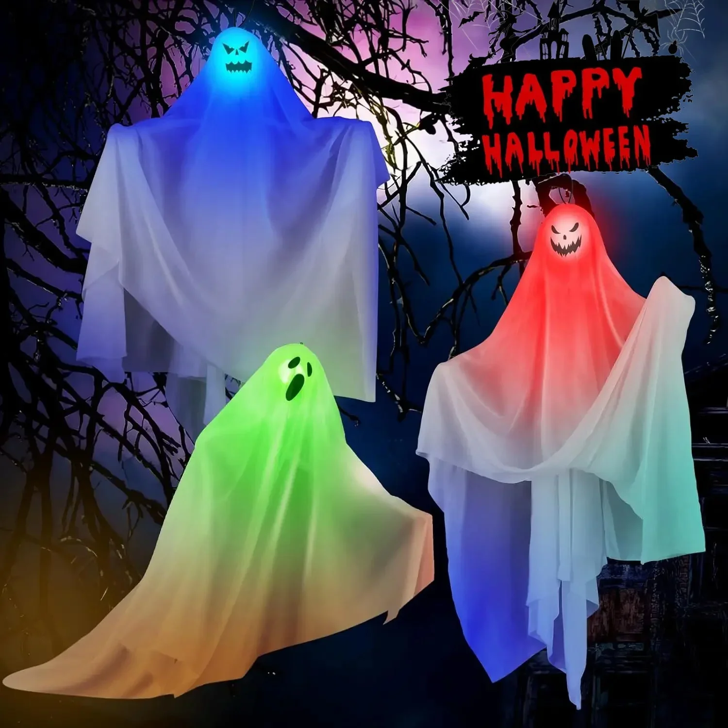 أضواء LED للهالوين ديكور متوهج معلق فانتوم مخيف لباب المنزل المسكون شرفة غرفة الهروب الدعائم تجهيزات حفلة الهالوين