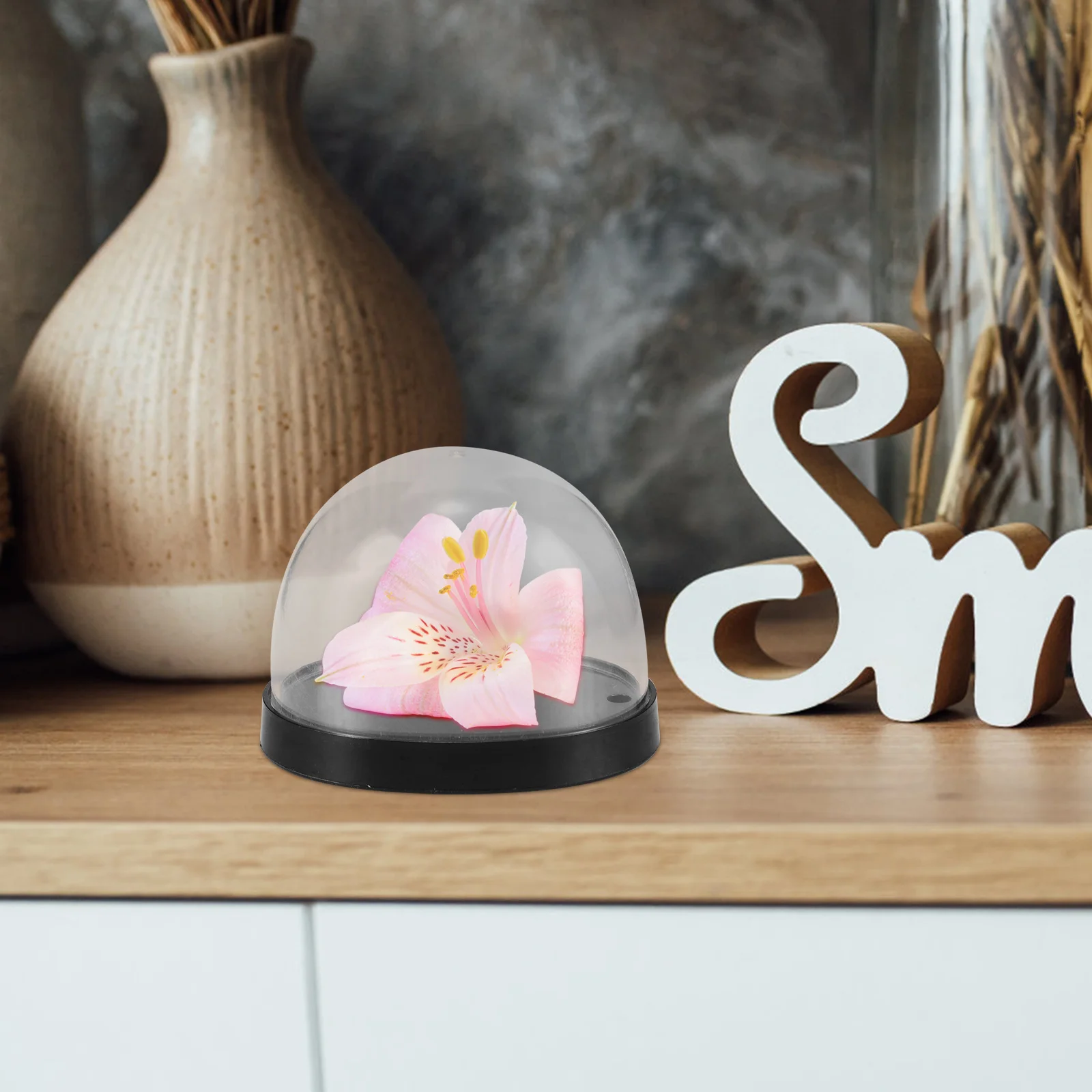 

5 set Glass Cloche Dome Clear Plastic Display Case With Base For Vase Flower Arrangements Craft Showcase Micro-Landscape Dried