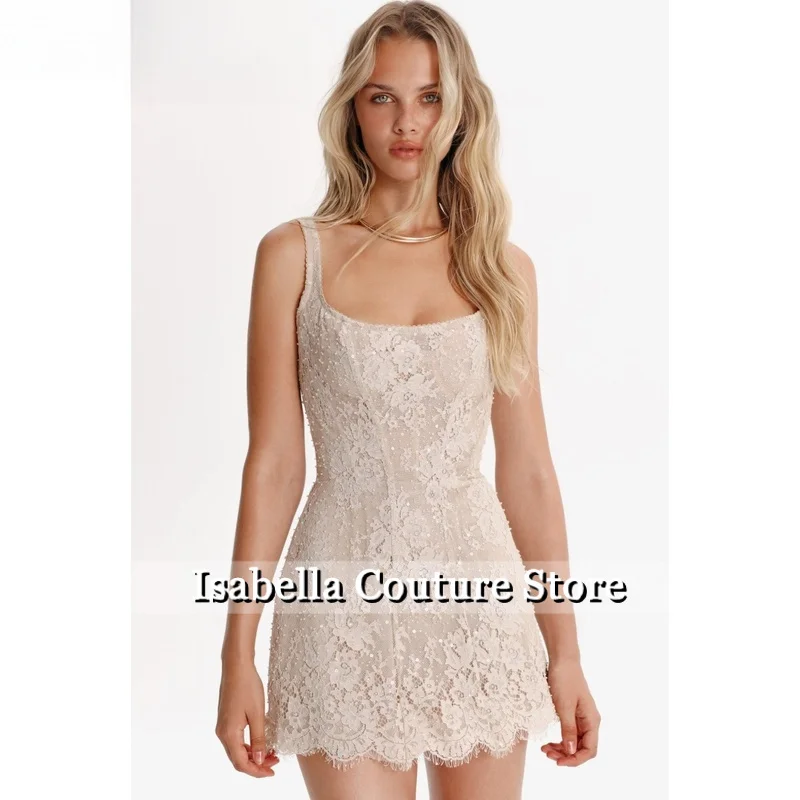

Nude Square Neck Spaghetti Strap Lace Sequin Customized Formal Evening Fitted vestidos de gala Elegant Prom Dress 2026