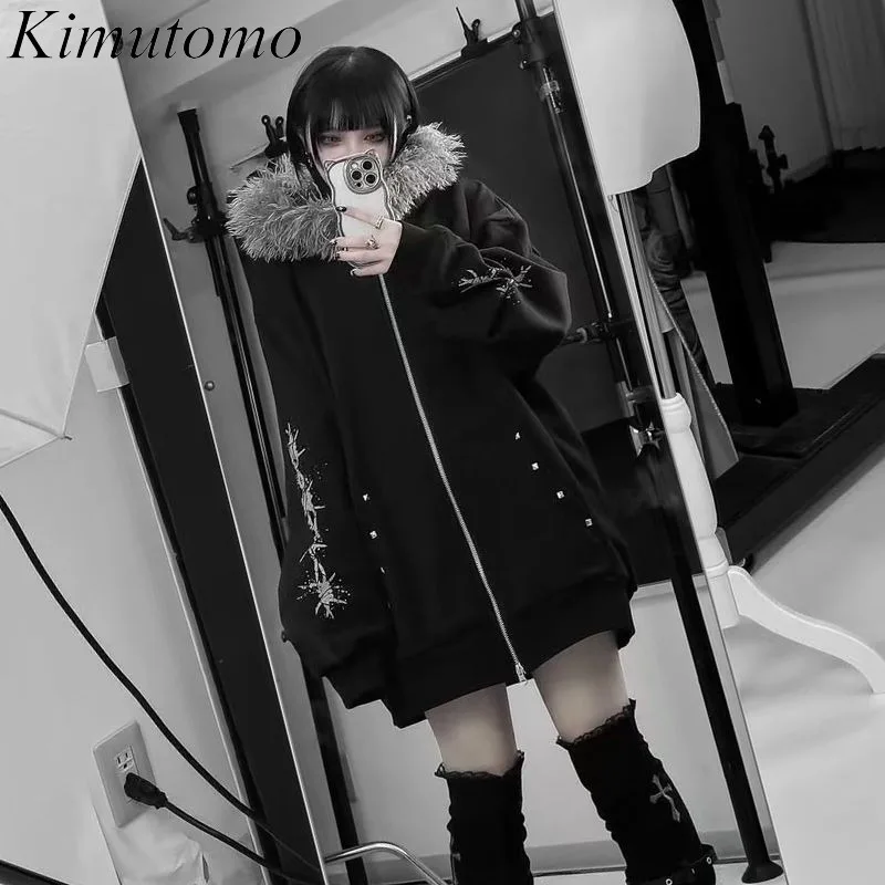 

Kimutomo толстовки женские винтажные Y2k эстетические Harajuku осень зима 2025 свободные толстовки с принтом 2000-х годов женские куртки