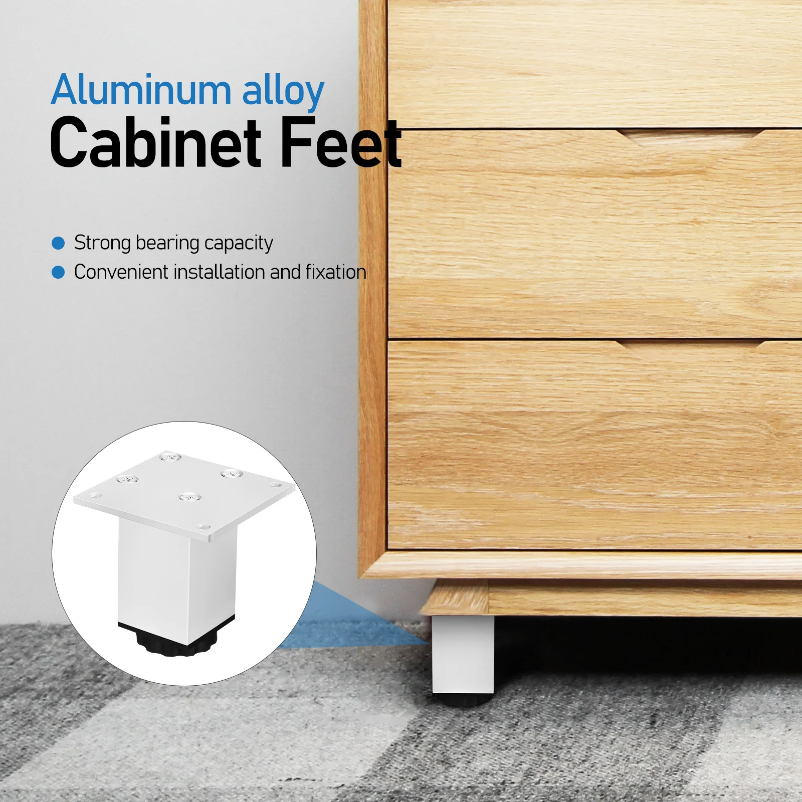Pieds carrés en aluminium de 8CM, 4 pièces, pieds de meubles de nivellement réglables et robustes, antidérapants, robustes, Design moderne, étagère de Support Stable