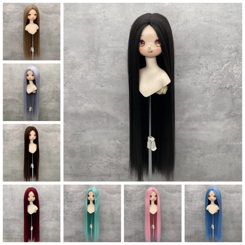 BJD Doll Wig Medium Length Straight Hair Soft Silk Wig Hair 2D Doll Hair Cover Making Supplies Doll Wig Accessories Girl's Gift