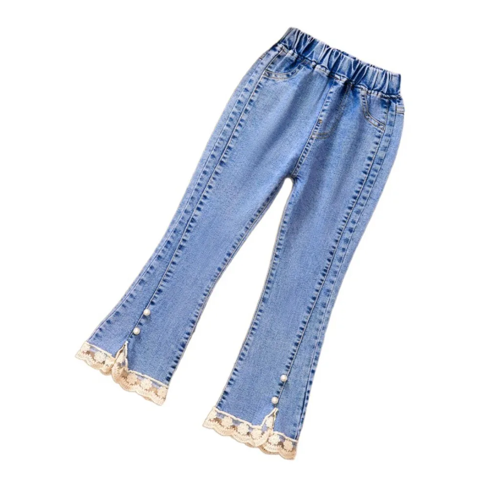

Sweet Lace Y2k Bow Denim Jeans Wide Leg Loose Teens Bell-bottom Trousers Irregular Clothing Girl Split Cowboy Pants Party