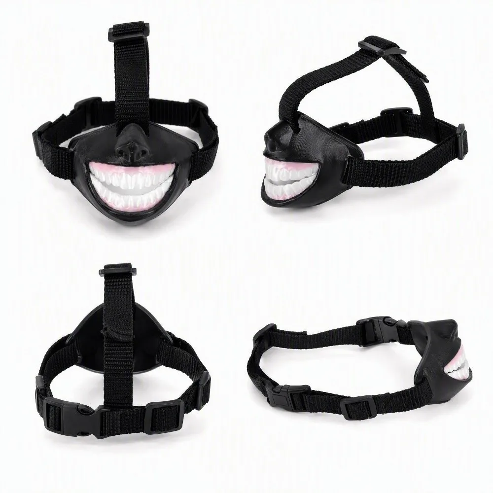 Adjustable Funny Grinning Dog Muzzle Anti-Scavenge Anti-Bite Dog Photo Mouth Cover Comfort Realistic Teeth