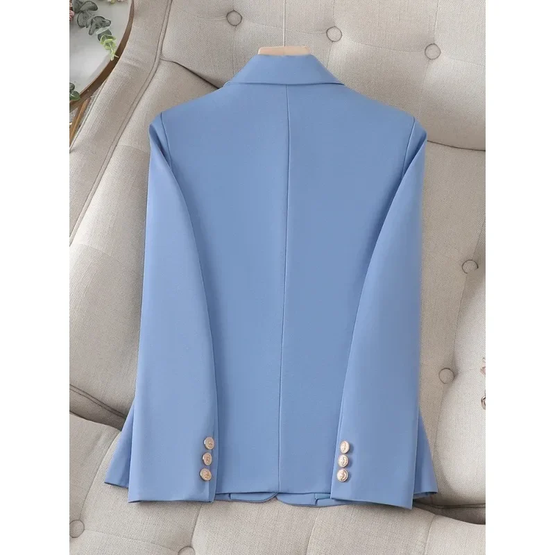 Chaqueta de manga larga para mujer, abrigo Formal ajustado, color azul albaricoque y café, ropa de trabajo para oficina, Otoño e Invierno