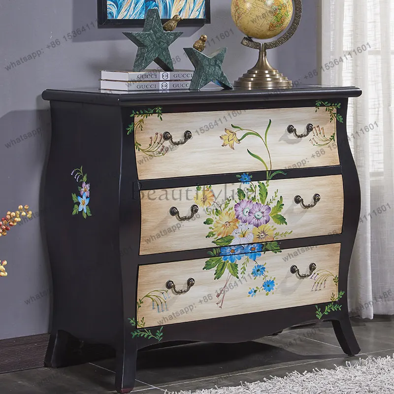 FG American solid wood large three-bucket cabinet painted Chinese style old classical entrance storage storage cabinet