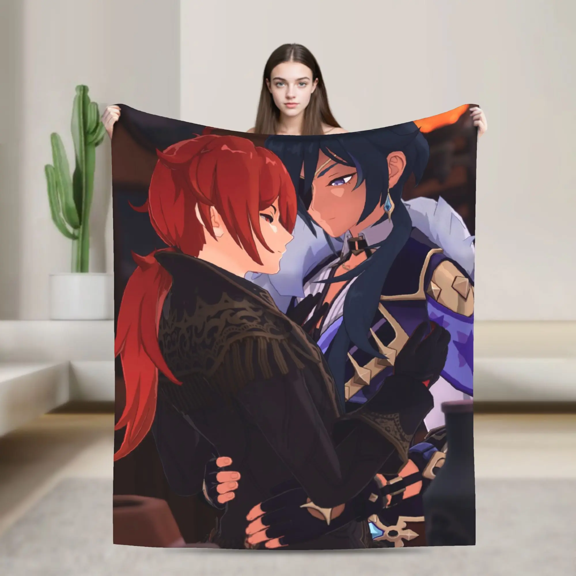 Diluc Kaeya Lgbt Blanket Flannel Summer Air Conditioning Genshin Impact Multifunction Thin Throw Blanket for Home Bedspread