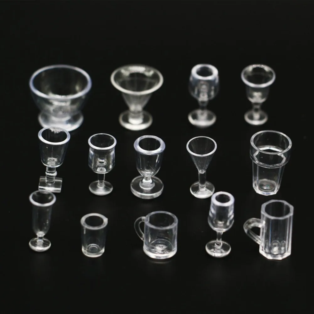 10Pcs/Set Simulation 1:12 Dollhouse Furniture Water Cup Red Wine Glass Dollhouse Wine Glass Juice Glass Transparent