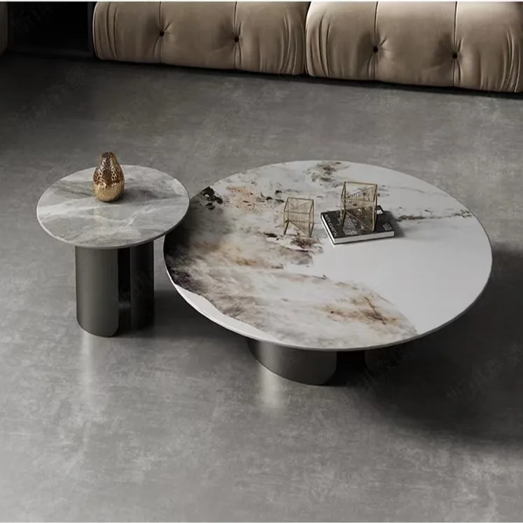 Minimalist Pandora rock slab round coffee table combination light luxury modern living room household small apartment premium
