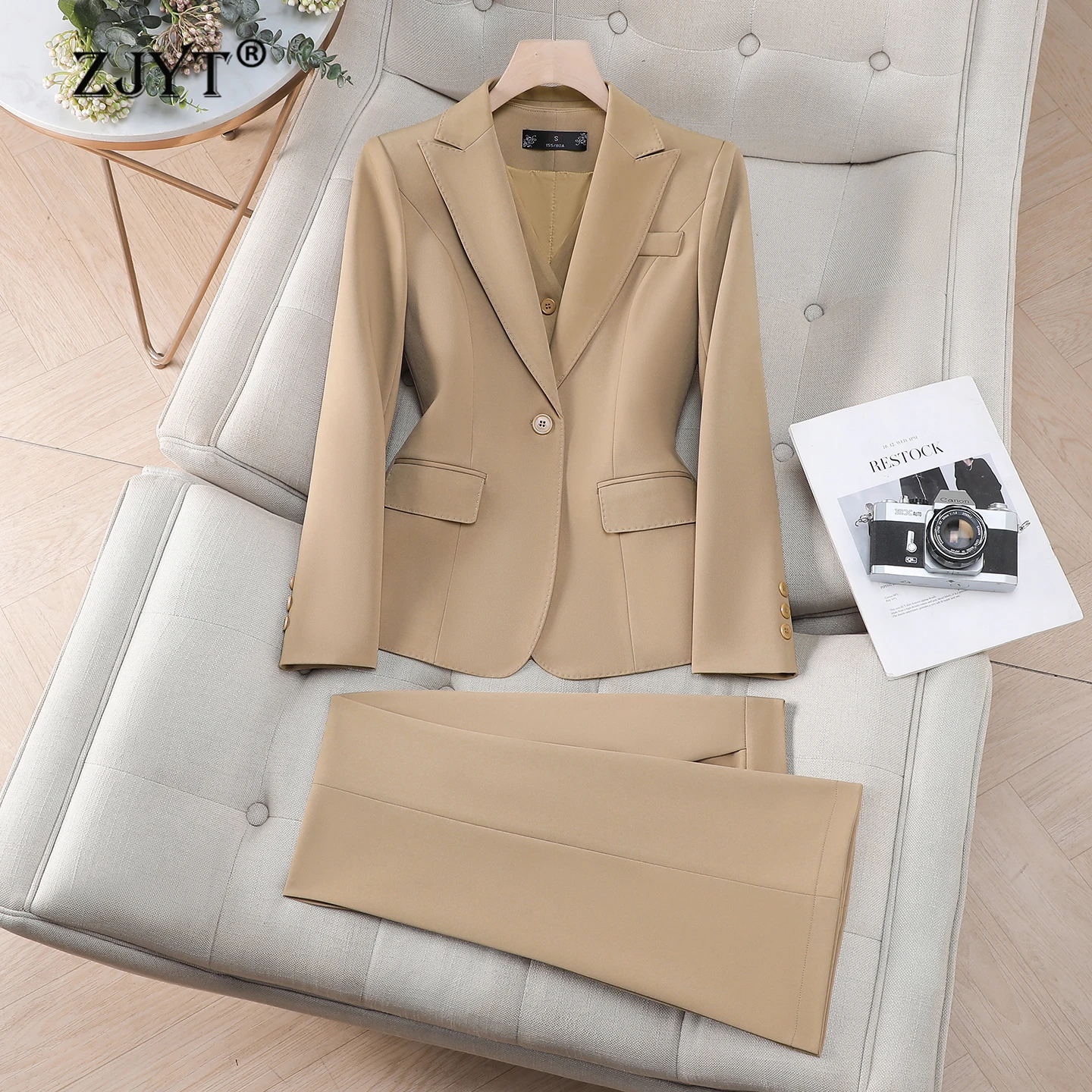 

ZJYT Spring 2026 Blazer Trousers Sets 2 Piece Woman Elegant Pants Suit Lady Fashion Office Wear to Work Plus Size Female Outfit