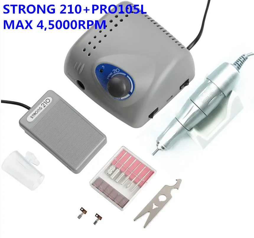 STRONG 210 PRO 105L argento manipolo 65W 45000rpm trapani per unghie Manicure macchina Pedicure punte per lime elettriche