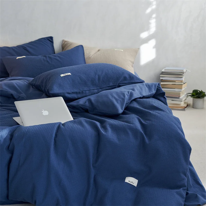 

Factory Direct Solid-Color Waffle Cotton Bedding Sets 100% Pure Cotton Sheet & Pillowcase Woven Technique Eco-Friendly