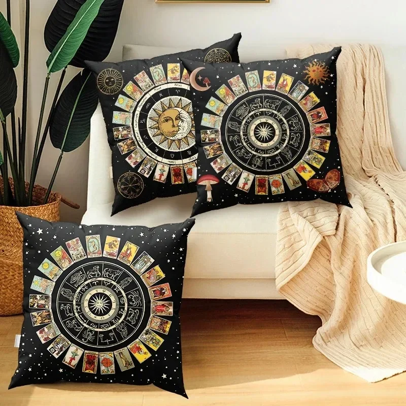 Mandala Tarot Card Throw Pillows Cushion Cover Zodiac Astrology Chart Sun Moon mushroom Sofa Home Decor Decorative Pillowcase