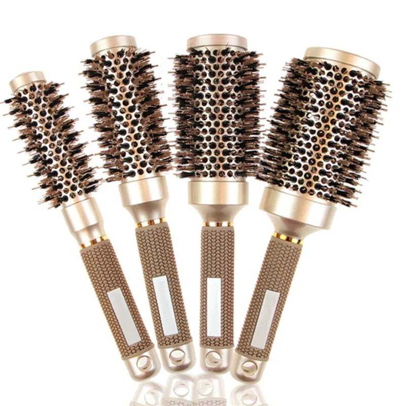 Cepillo de pelo redondo profesional, 4 Uds., cepillos para rizar el cabello, peine de barril de cerámica para herramientas de estilismo de salón de secado por soplado