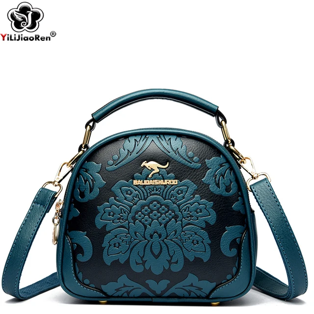 Vintage, w kwiaty torebka z wzorem kobiet elegancka torba Crossbody damska torby listonoszki designerska wysokiej jakości skórzana torebka