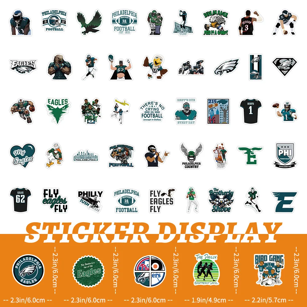 10/30/50PCS New Style Football Team Philadelphia Eagles Stickers Cartoon Helmet Tablet BottleGuitar Clip Wall Sticker Decoration