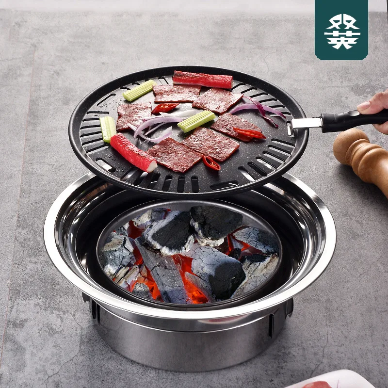 Korean Charcoal Oven BBQ Grills Stainless Steel Barbecue Stove Non-Stick Barbecue Oven Outdoor Camping Portable Charcoal Stove