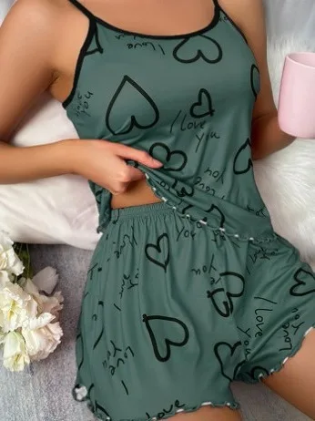 new women's clothing heart-shaped printed contrasting color cute outfits women for suspenders loose comfortable women's suit MVI