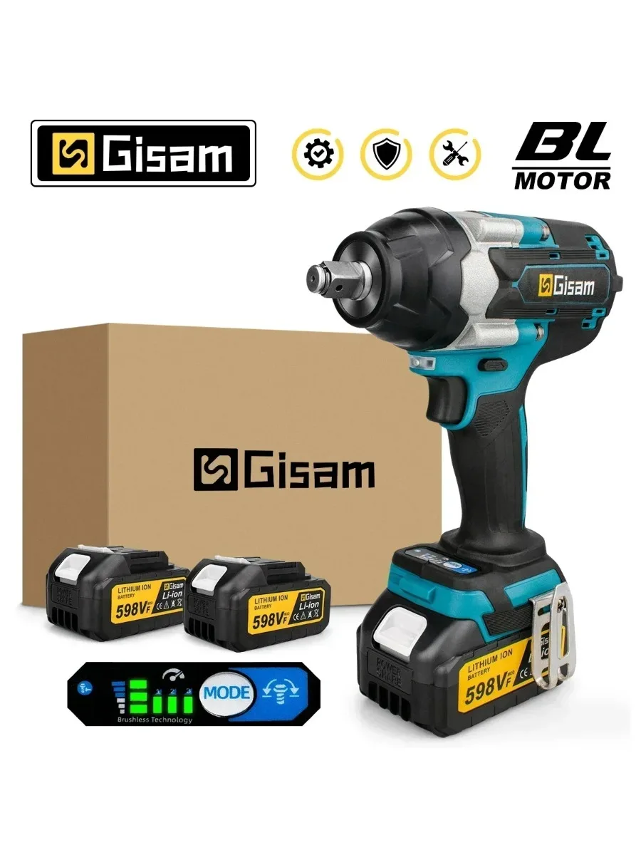 Gisam 1800N.M Drehmoment Bürstenloser elektrischer Schlagschrauber 1/2 Zoll Schraubendreher Akku-Schraubenschlüssel Elektrowerkzeug für Makita 18V Akku