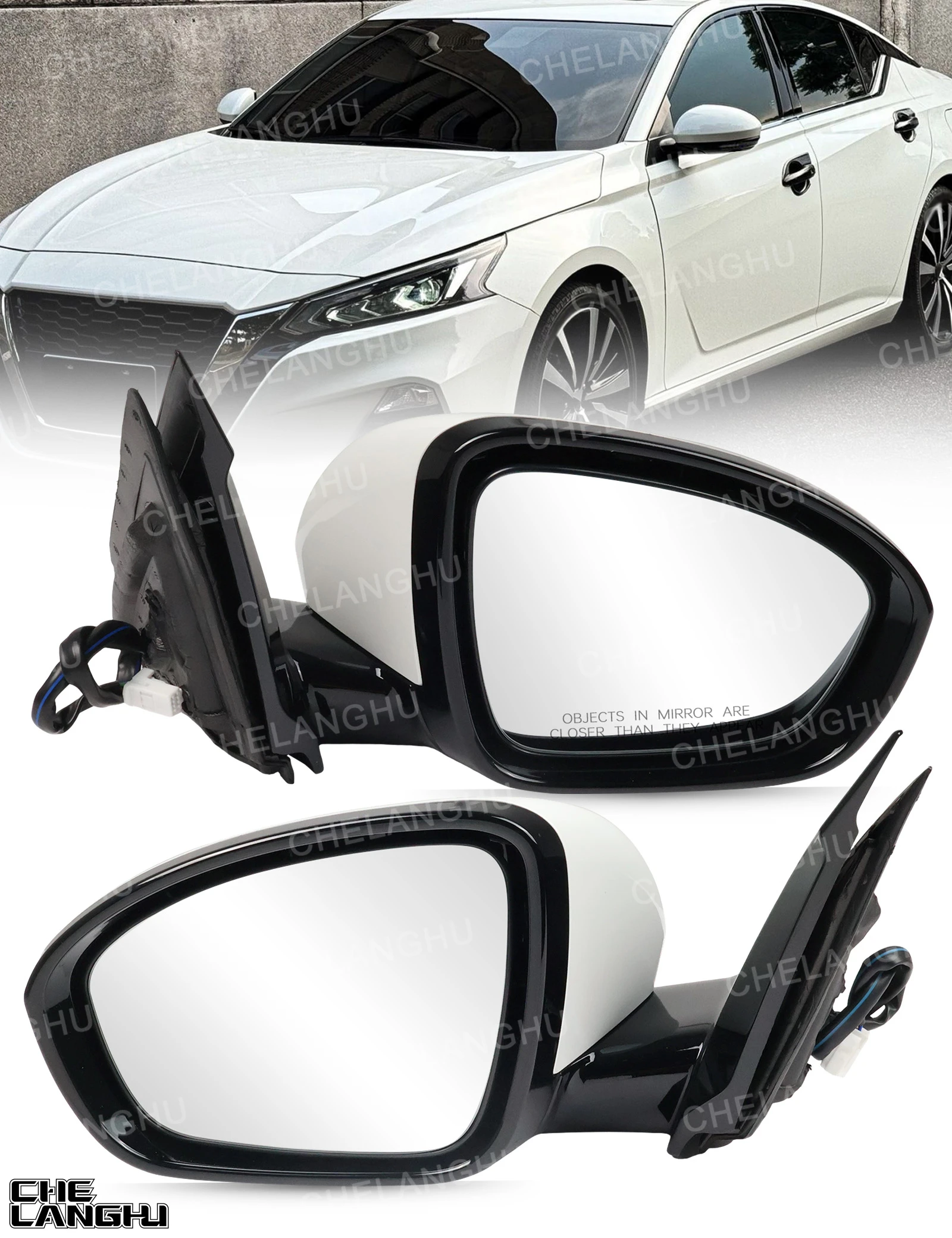 For Nissan Teana Altima 2019 2020 2021 2022 2023 2024 Car accessories 6/8 Pin Pearl White Power Adjust/Fold Mirror Assembly