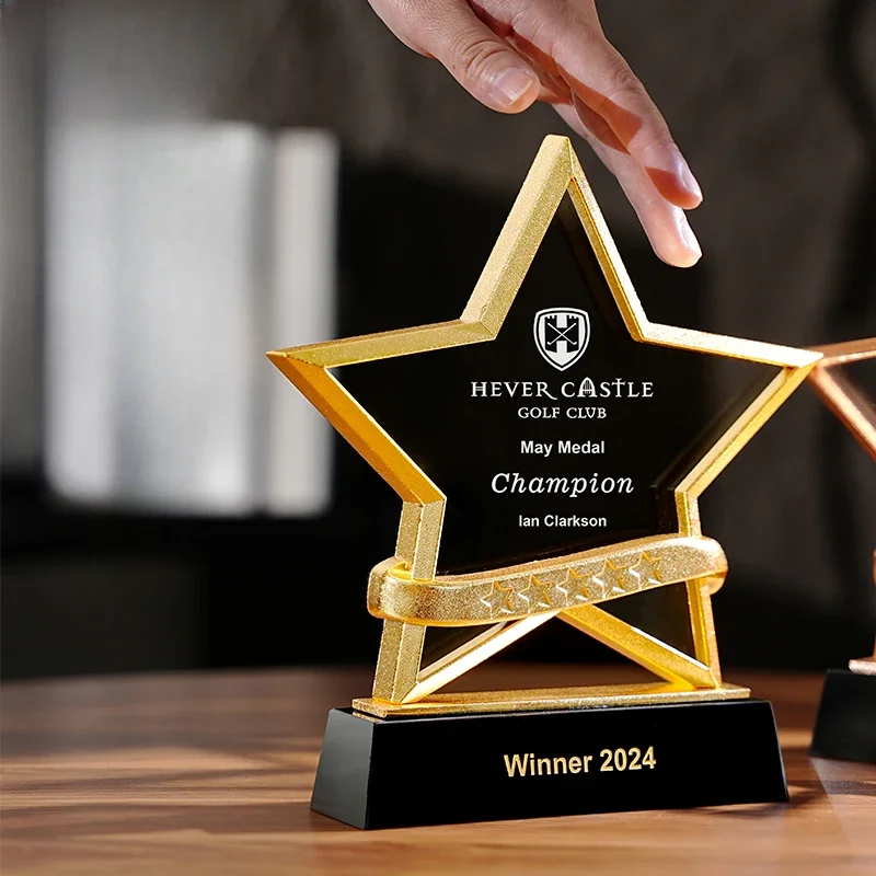 

Металлическая пентаграмма по индивидуальному заказу, золото, серебро, медный хрустальный трофей, выдающаяся деревянная медаль для соревнований, наградной сувенир, 1 шт.