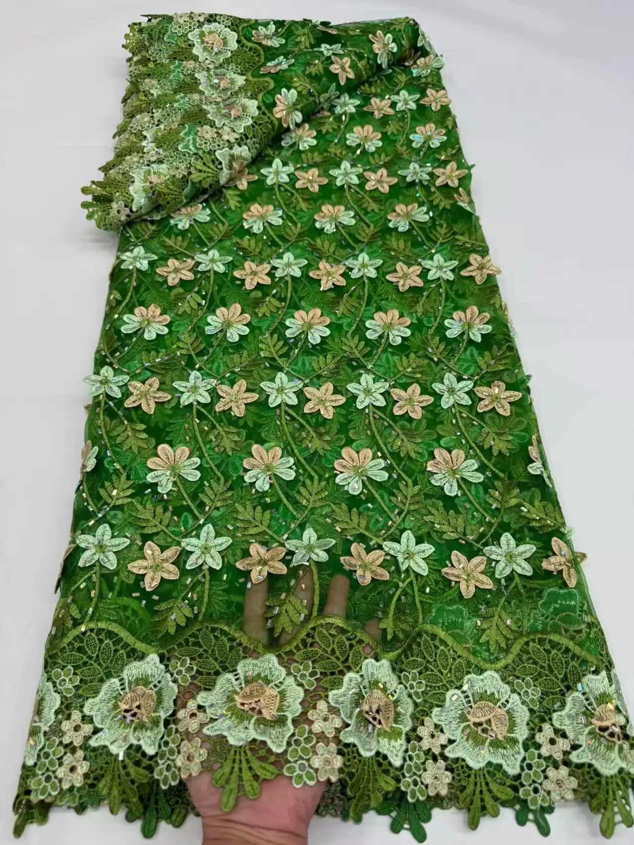 5yard new mesh tissu Heavy Industry Water soluble Embroidery fabrics for clothing Wedding dresses evening dress fabric