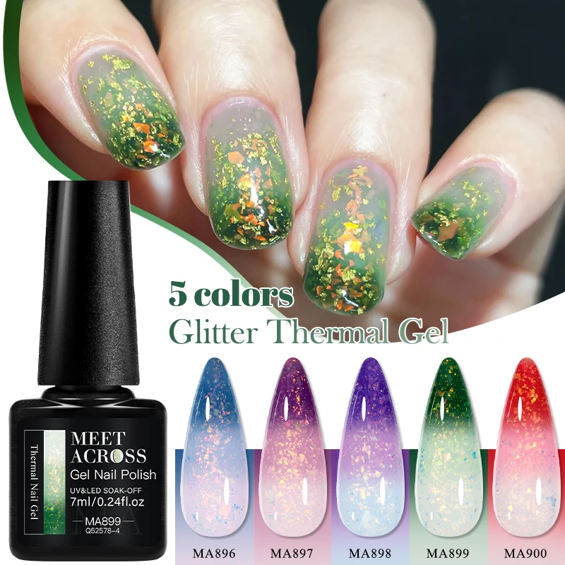 7ml Glitter Thermal Gel Nail Polish Temperature Color Changing Autumn Semi Permanent Soak Off UV/LED Varnish Gel For Manicure