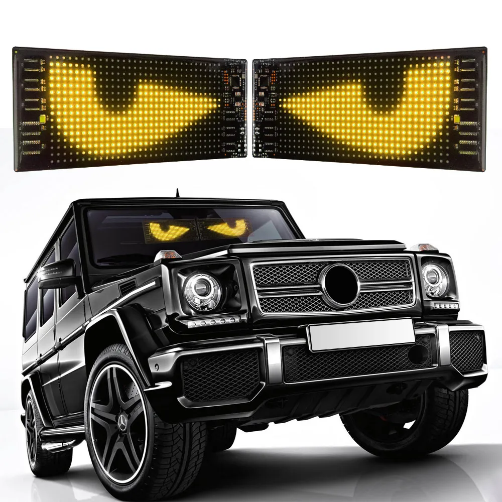 

2 шт. светодиодный светильник Devil Eye для лобового стекла автомобиля, грузовика, анимированная светодиодная матричная панель, гибкий программируемый цифровой дисплей, световое приложение