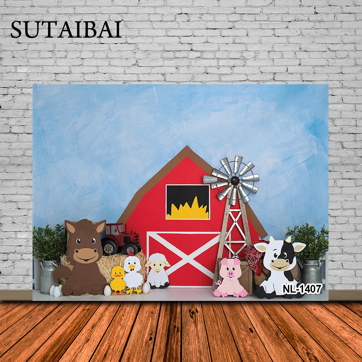 

Photo Background Baby Cartoon Rural Farm Filed Windmill Birthday Wooden Fence Poster Photographic Backdrops Photo Studio