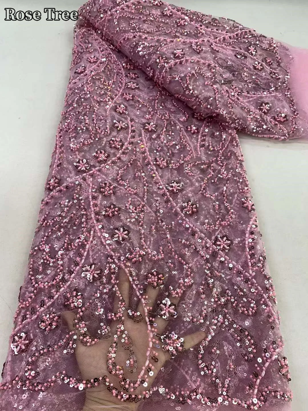 Luxury Nigerian Handmade Beads Net Lace Fabric 2024 High Quality Sequins Embroidery African French Lace Fabric for Dress