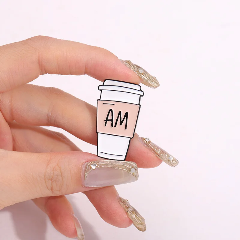 Cartoon Letter Red Wine Coffee Cup Badge Enamel Pins Fun Alloy Drip Oil Brooch Lapel Badges Jewelry Gift for Kids Friends