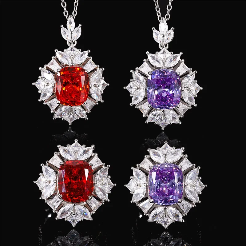 S925 Silver Plated 18K Gold Plated PT950 Platinum Bird's Nest Cut Orange Red To Blue Simple Suit for Women 10*12