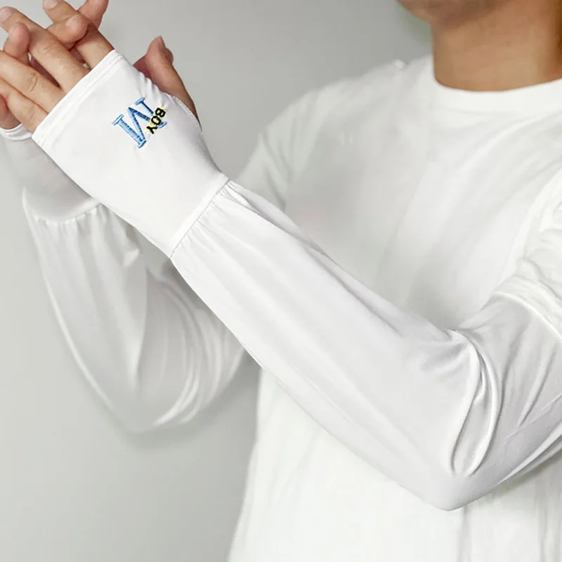 Mangas de brazo de seda de hielo para hombre UPF 50+ protección solar fresco transpirable para conducir ciclismo verano al aire libre